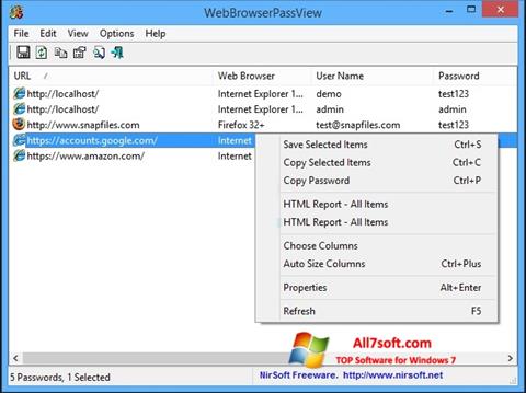 Képernyőkép WebBrowserPassView Windows 7