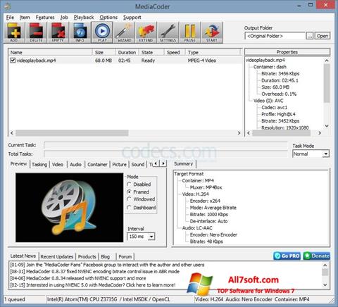 Képernyőkép MediaCoder Windows 7