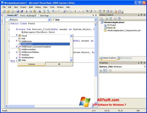 Képernyőkép Microsoft Visual Basic Windows 7
