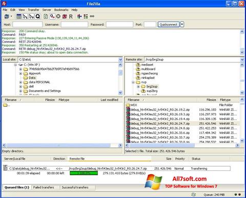 Képernyőkép FileZilla Windows 7