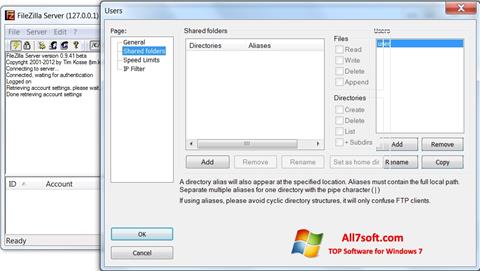 Képernyőkép FileZilla Server Windows 7