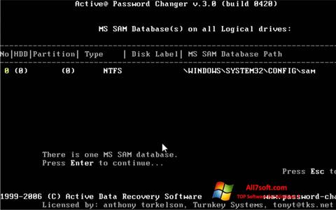 Képernyőkép Active Password Changer Windows 7