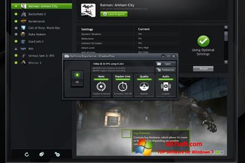 Képernyőkép NVIDIA GeForce Experience Windows 7