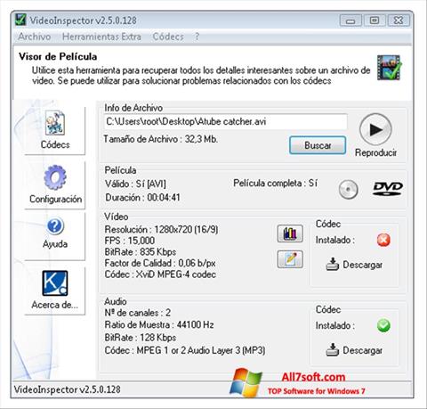 Képernyőkép VideoInspector Windows 7