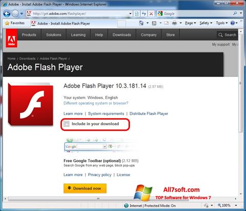 Képernyőkép Adobe Flash Player Windows 7