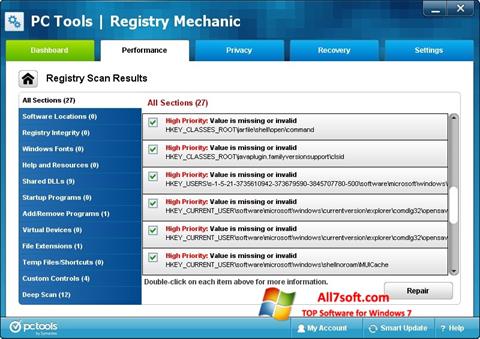 Képernyőkép Registry Mechanic Windows 7