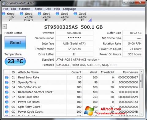 Képernyőkép CrystalDiskInfo Windows 7