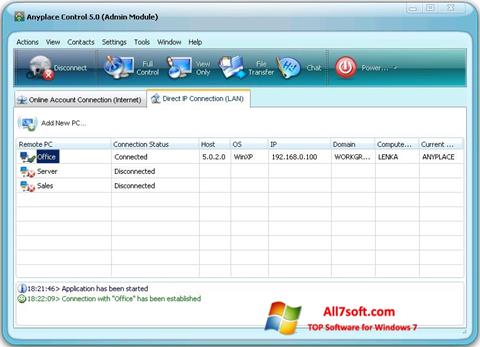 Képernyőkép Anyplace Control Windows 7
