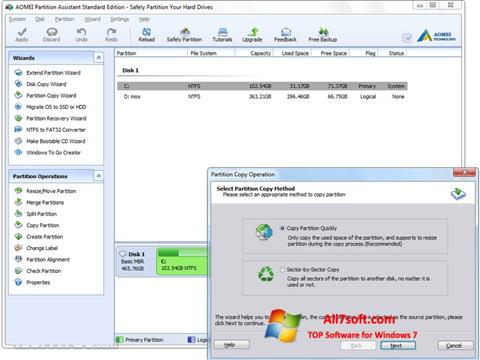 Képernyőkép AOMEI Partition Assistant Windows 7