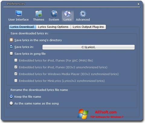 Képernyőkép Minilyrics Windows 7