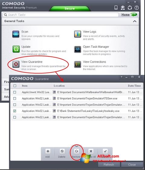 Képernyőkép Comodo Internet Security Windows 7