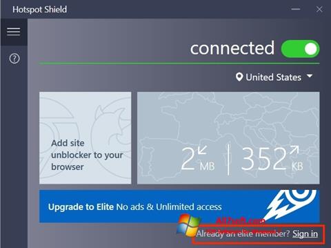 Képernyőkép Hotspot Shield Windows 7
