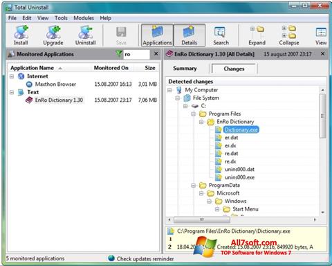 Képernyőkép Total Uninstall Windows 7