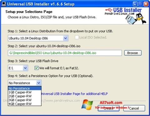 Képernyőkép Universal USB Installer Windows 7