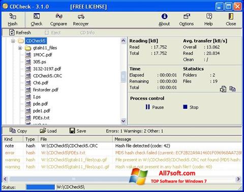 Képernyőkép CDCheck Windows 7