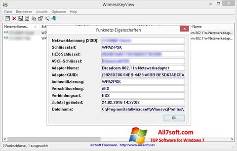 Képernyőkép WirelessKeyView Windows 7