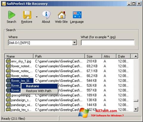 Képernyőkép SoftPerfect File Recovery Windows 7