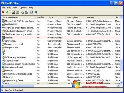 Képernyőkép ShellExView Windows 7