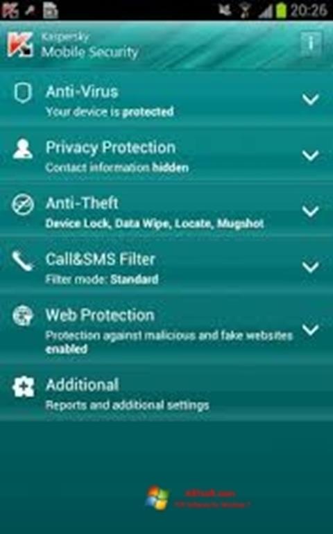 Képernyőkép Kaspersky Mobile Security Windows 7